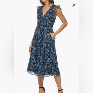 Kensie Embroidered Navy Floral Midi Dress